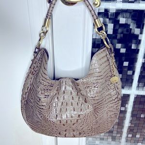 💕 Brahmin gray crocodile leather large top handle satchel bag 💕